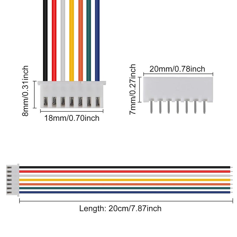 ACEIRMC 10Pairs JST-XH Connector Kit, XH 2.54mm 7 Pin Header Male and Female Connectors Plug Adapter with Flat Wire Cable 200mm 26AWG Compatible with JST XH (7P) - Image 3